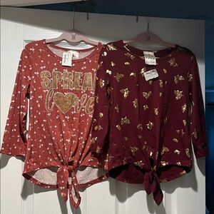 Girls Tie-Front Tops - Floral and Heart Patterns